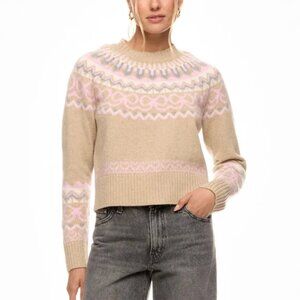LoveShackFancy Charlesey Knit Pullover Merino Wool Sweater Tan Pink Brown